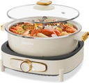 Dezin Electric Shabu Shabu Pot with Removable Pot, 4L Electric Non-Stick Pot with Multi-Power Control, 3.7" Depth Electric Cooker with Tempered Glass Lid for Party, Family and Friend Gathering