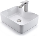 White Rectangle Ceramic Bathroom Vessel Sink With Bathroom Faucet, Luckyhorse 19x15 White Ceramic Porcelain Art Basin Above Counter Bathroom Vessel Sink With Stainless Steel Bathroom Faucet and Drain