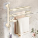 No Drill Swivel Towel Rack Wall Mounted 3-Arm Towel Bar ABS Self-Adhesive Towel Holder with Hook for Bathroom Shower Kitchen Beige