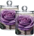 Acrylic Plastic Clear Jar with Lid, Purple Rose Letter Flower Airtight Storage Jar 2 Pack Kitchen Storage Containers for Cookie Snack Candy