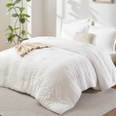 CozyLux Queen Comforter Set White Seersucker 7 Pieces Bed in a Bag Queen Comforter Set with Sheets, Luxury Soft Bedding Set with Down Alternative Comforter, Sheets, Pillowcases & Shams for All Seasons