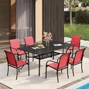 VICLLAX Patio Dining Set for 6, Outdoor Furniture Set Includes 59" Rectangle Patio Table and 6 Patio Sling Chairs, Outdoor Table and Chairs for Outsides, Black Tabletop and Red Fabric