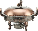 Retro Copper Hot Pot, Round 3L Visual Insulation Food Heater with Burner Stove Stand Self-Service Stove,A