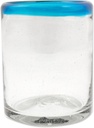 Novica Artisan Handmade Glass Juice Glasses Clear with Aqua Rim 8 Oz Blue Mexico Drinkware Recycled Eco Friendly Tropical Decor Modern Garden Party [3.9in H x 3.1in Diam. 8 Oz.] Aquamarine Kiss