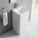 One Piece Sink Pedestal for Bathroom, Eridanus Ceramic Freestanding Sinks 16" L x 16" W x 33" H, Square Pedestal Sink Bowl with Overflow, Modern Vitreous Porcelain Basin in Glossy White