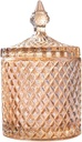 Home Basic Food Storage Organization Set-Crystal Diamond Faceted Jar with Crystal Lid,Suitable as A Candy Dish,Cookie Tin,Biscuit Barrel,Decorative Candy Jar (Amber, 16 oz)