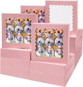 Bakepacker 36pcs Pink Pie Boxes 10x10x2.5 inches Easy Assemble Macaroon Cookie Boxes Bakery Boxes with Window for Bakery (Auto-pop Up)