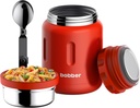 BOBBER 24 oz Insulated Stainless Steel Food Thermo Jar for Hot Food, Extra-Wide Mouth Lunch Container for Adults with Spoon and Bowl, Dishwasher Safe - Keeps Meals Hot for 14 Hours (Red)