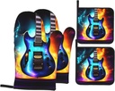 Magic Electric Guitar Print Oven Mitts,Pot Holders, Heat Resistant Oven Mitts Gloves,Hot Pads for Kitchen Cooking Grill