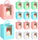 20 Pcs Individual Cupcake Boxes with Window, Single Cupcake Boxes with Handle, 4.3 x 3.7 x 3.7 inch Cupcake Containers, Kraft Muffin Cupcake Carriers for Wedding Bakery Party Favor (4 Colors)