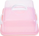 VICASKY 8'' Square Cake Box Portable Dessert carrier, plastic Bread with Handle, small Clear Packing Container for Transparent Carrier Lid Storage Desserts Handle-attached Server 8-inch Pink