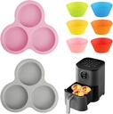 Abnaok 2PCS Silicone Air Fryer Egg Pan with 6PCS Reusable Silicone Baking Cups, Non-Stick Air Fryer Baking Pan, 3 Cavity Muffin Pans Muffin Cups for Baking