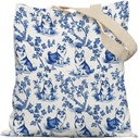 French Country Corgi Tote Bag, Corgi Gifts for Women, Blue and White Chinoiserie Dog Canvas Tote Bags for Women, Vintage Dog Reusable Grocery Shopping Bag