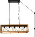 SUNLLOK 5 Light Wood Rectangular Chandelier, Adjustable Hieght Plug in E26 Base Hanging Ceiling Lights, Industrial Farmhouse Linear Pendant Lamp Fixtures Decoration for Kitchen Island, Living Room
