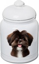 Best of Breed Shih Tzu Chocolate Dog and Cat Ceramic Treat Jar 9" Tall Air Tight Seal All White