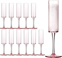 12 Pack Plastic Champagne Flutes, 6 Oz Colord Disposable Champagne Glasses Shatterproof Stemmed Wine Toasting Glasses Reusable Goblets Cocktail Cups for Wedding Birthday Daily Life, Pink