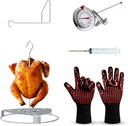 Deluxe Stainless Steel Turkey Fryer Accessories Kit – Turkey Deep Fryer Stand with Lifting Hook, Thermometer, Injector, & Heat-Resistant BBQ Gloves for Outdoor Cooking