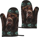 Oven Mitts Set of 2 Heat Resistant, German Shorthaired Pointer in Glasses Kitchen Oven Gloves Non-Slip Soft Lining Oven Microwave Hand Gloves for BBQ Cooking Baking, Grilling
