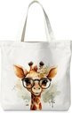 Cute GiraffeTote Bag for Women Teens Girls, Canvas Tote Bag Giraffe Gifts, Reusable Grocery Bags Shopping Bags 15.7 x15 Inch