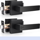 Probrico (1 Pack Privacy Door Levers and (1 Pack) Passage Door Levers Bundle, Matte Black, Square Heavy Duty Handles