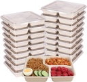 37 OZ Sugarcane Fiber 3 Compartments disposable plates with Lids Plant Fibers 25 pack