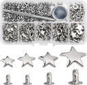 YORANYO 200 Sets Leather Rivets Kit Mixed Sizes Rivets for Leather Star Studs for Clothing Fabric Silver Rivets with Leather Crafting Rivet Tool for Repair Decorate Jackets Shoes Bags Belts Purse