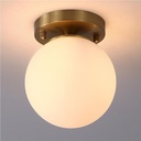 Mid Century Semi Flush Ceiling Light with Gold Finish and Globe Glass Shade Vintage Farmhouse Fixture Soft Ambient Glow for Bedroom Porch Corridor Kitchen Hallway Bathroom E27/26(D)