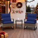 COOS BAY Sunset Haven 3 Piece Outdoor Patio Furniture Set, Rocking Chairs with Side Table, Wicker Patio Bistro Set, Brown/Blue