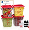 4QT NSF Food Storage Containers with Lids: 4 PCS [Total Food Grade][Hot&Cold Resistant] Commercial Clear Food Storage Containers for Restaurant Kitchen Proof Dough, Measuring Spoons Included(Red)