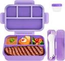 Kids Bento Lunch Box, Lunch Containers for Adults with 4 Compartments, Reusable Kids Lunch Box Containers Microwave Dishwasher Safe for Work, Travel, Purple Bento Lunchbox (BPA-Free&Leakproof)