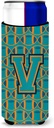 Letter V Football Aqua, Orange and Marine Blue Ultra Beverage Insulators for slim cans