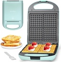 Baker’s Friend Belgian Waffle Maker, Square Waffle Iron, Waflera Electrica, Non Stick Cooking Plate, Classic & Multi Waffle Makers, 4-Slice, Aqua