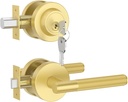 Asidrama Premium Brushed Gold Zinc-Alloy Front Door Lock Set: Double Cylinder Deadbolt, Heavy Duty Security Handleset for Left/Right Exterior Doors, Universal Entry Locks (2 Pack)
