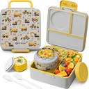 Fimibuke Bento Lunch Box for Kids Adult, 3-4 Compartment 60OZ Toddler Lunch Box Container with Leakproof 8OZ Insulated Food Jar, Sauce Jar, Utensil for School Boys Girls, BPA-Free Dishwasher Safe