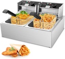Commercial Deep Fryer - 3400W Electric Deep Fryers with 2x6.35QT Baskets 0.8mm Thickened Stainless Steel Countertop Oil Fryer 20.7QT Large Capacity with Temperature Limiter (12L)