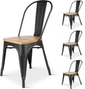 Metal Dining Chairs with Wooden Seat Set of 4 Indoor/Outdoor Patio Kitchen Metal Chairs 18 Inch Seat Height Restaurant Chair Stackable Chair Tolix Side Bar Chairs