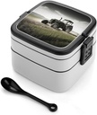 Tractor Agriculture Tranquil Bento Box Adult Lunch Box All-in-One Lunch Containers with Removable Compartments Double Layer Bento Lunch Box with Spoon And Handle Stackable Lunchbox