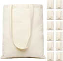 Greenmile Canvas Tote Bags 12 Pack Blank Reusable Grocery Bags with Handles (12, Natural)