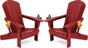 SERWALL Adirondack Chair with Cup Holders - Composite Adirondack Chairs Set of 2 HDPE Outdoor Chairs All Weather Use- Dark Red