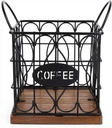 K Cup Storage Holder Organizer, Coffee Pod Holder wth Wooden Base, Large Storage Nespresso Capsule Metal Basket,Coffee Bar Accessories for Kitchen Counter Office Desktop Home Cafe Hotel