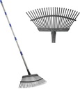 Garden Leaf Rake, Shrub Rake for Leaves Long Handle Heavy Duty, 18" Width Metal Mulch Rake for Gardening, Flower Beds, Lawn, Yard, 6ft