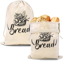2 Pack Reusable Linen Bread Bags with Plastic Lining - 15"x12" - White, Brown - Drawstring Closure - Freshness Preservation - 5 Pound Capacity - 2 Count