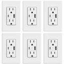 ELEGRP USB Outlets, 15 Amp Wall Outlet with USB Ports, 21W USB Outlets Receptacles with Type A & Type C Ports, Tamper Resistant Receptacle, Wall Plate Included, Ul Listed (6 Pack, Matte White)