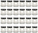 1.5 oz Hexagon Mini Glass Jars with BLACK Lids and Labels (Pack of 24)