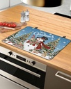Christmas Countertop Burners Protection Mats for Kitchen, Snowman with Gift Deer Snowflake Blue Rubber Stove Top Cover Mat, Heat Proof Mats Cooktop Cover for Counter Dish Drying Mat, 31"x24"