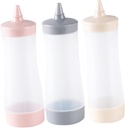OUNONA 3Pcs Plastic Sauce Dispensers with Removable Nozzles Flexible Squeeze Bottles for Salad Dressing Ketchup Oil Vinegar Mustard Beige Grey Pink Kitchen Accessories