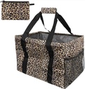 Extra Large Utility Tote Bag - Oversized Collapsible Tote with Wire Frame, Durable Reusable for Beach, Groceries, Laundry, Car Trunk, Storage and Travel - Includes 5x7 Bag with Hook - Leopard