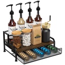 Coffee Syrup Rack Organizer, 3-Tier 8 Bottles Syrup Rack with Pod Holder Drawer for Nespresso Pods, Holds up to 30 Big or 40 Small Capsules, Countertop Coffee Bar Organizer for Kitchen Cafe