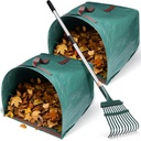 Leaf Rake with 2 Pack 40 Gallon Dustpan Type Yard Waste Bag, 30"-56" Adjustable 11 Tines Metal Garden Yard Rake with Leaf Bags for Gardening Lawns Outdoor Camping Grass Bush