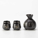 Sake Set Sake Set Cups 5 Piece Black Glaze Ceramics Sake Cup Set, Unique Japanese Sake Set with Non-Slip Stripe, for Cold/Warm/Shochu/Tea
